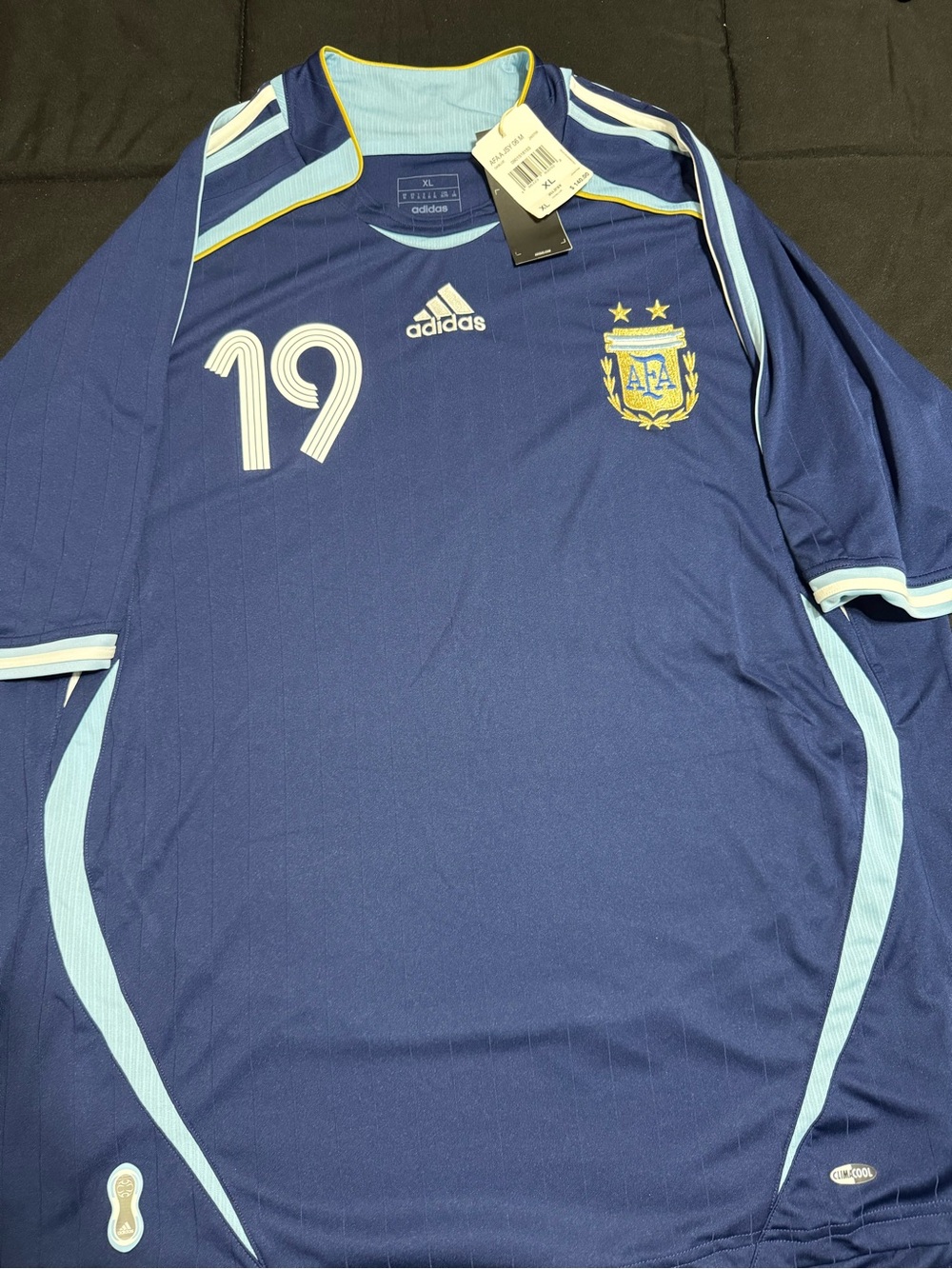 adidas Navy Blue Argentina Soccer Jersey #19 with Light Blue Trim